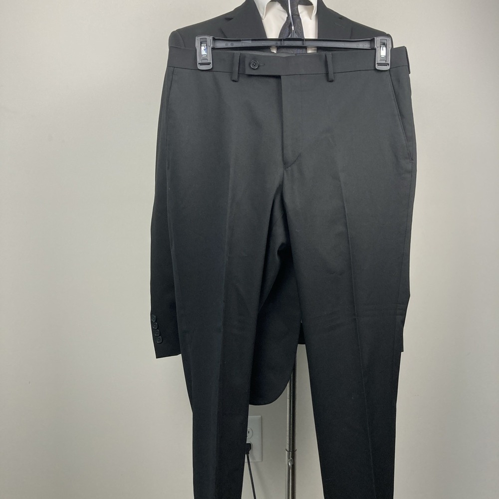 DKNY Mens Modern fit 2-pc Suit 40L 33W 32L Black Solid Stretch - Picture 9 of 12